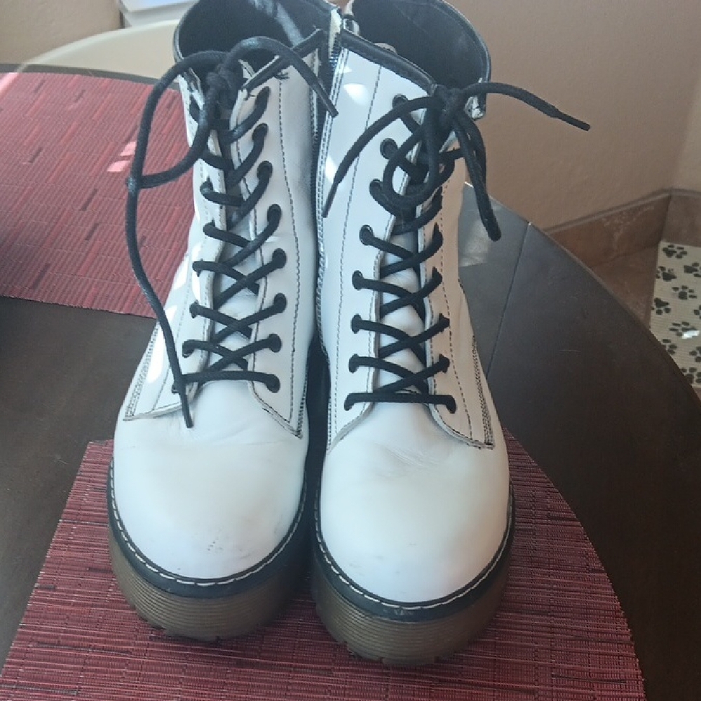 ROOLEE Platform Combat Boots Genuine Leather White Size 10 EUC